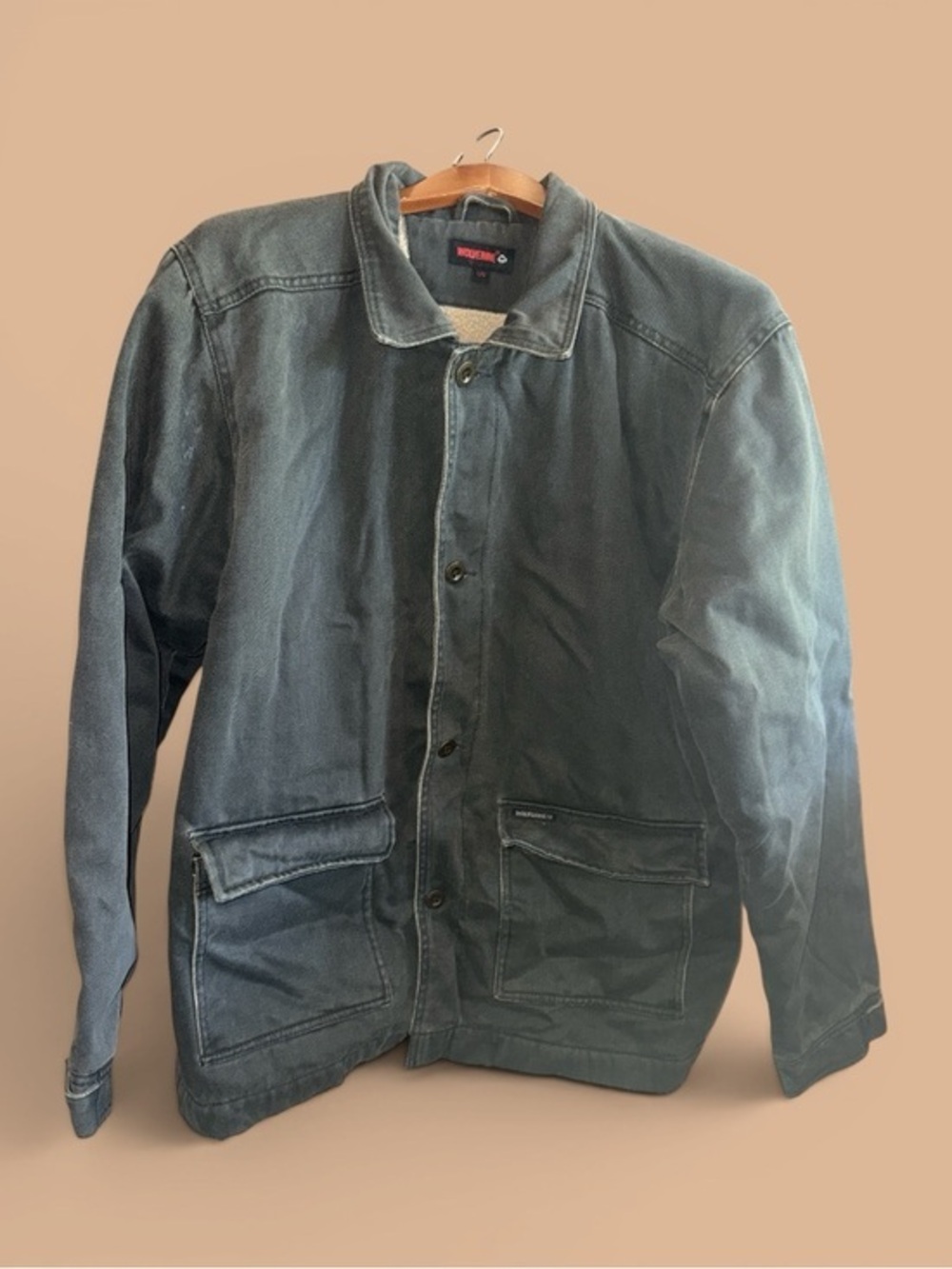 Wolverine Grey Sherpa Lined Casual Button Up & Pocket Jacket Grunge Work Wear